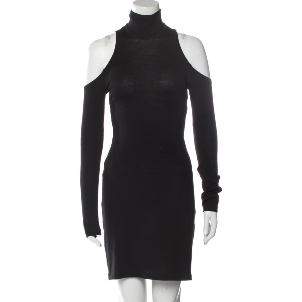 Balmain turtleneck long sleeve body con cold-shoulder mini dress
